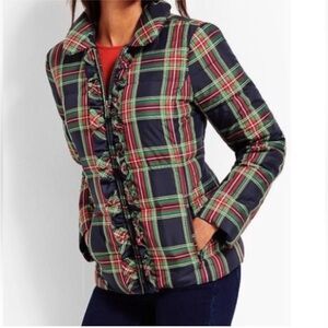 Talbots Tartan Plaid Ruffled Down Puffer Jacket Medium Petite